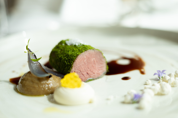 Crystal Cruises Waterside Australian Lamb Rib Eye Smoked Aubergine, Greek Yoghurt, Charred Onions 1.jpg